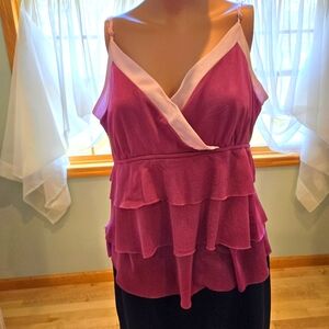 Light Purple and Lavendar Ruffle Blouse, Ribbon Straps, Size Medium